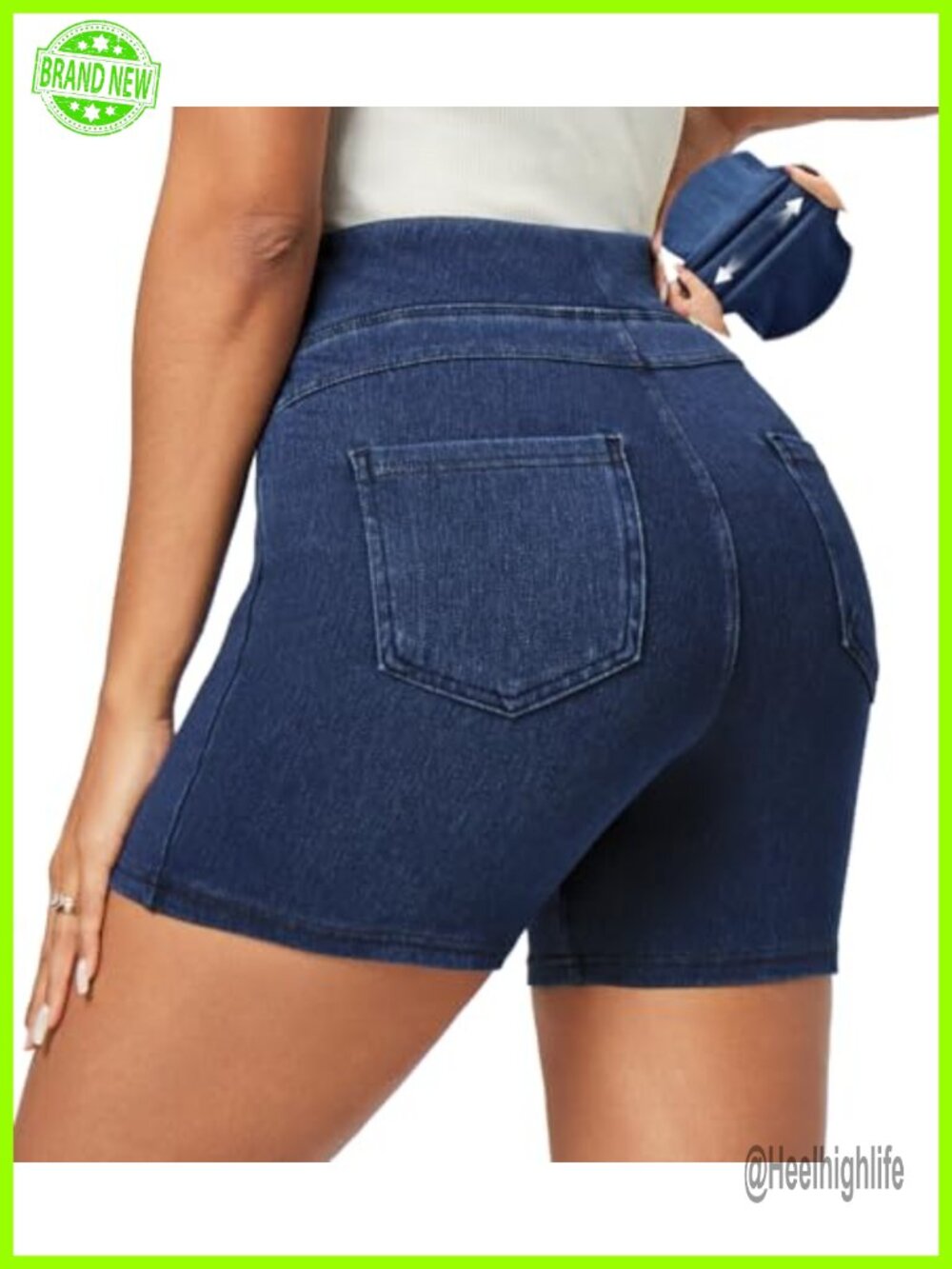 Stretchy Jean Shorts Womens High Waisted Pull On Jorts 4 Pockets Summer